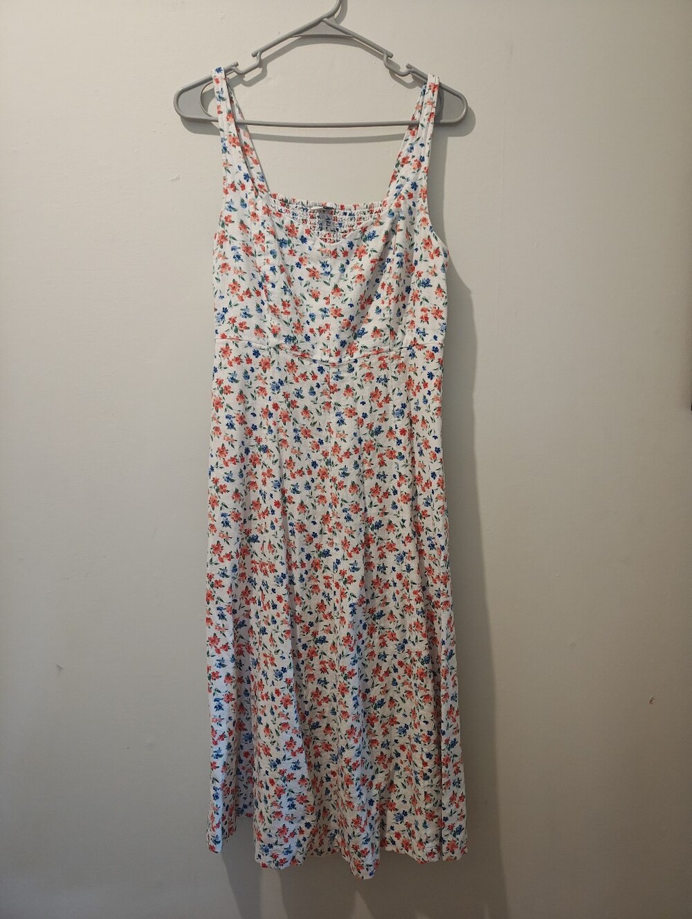 Old Navy Linen White Maxi Dress with Red & Blue Floral Print